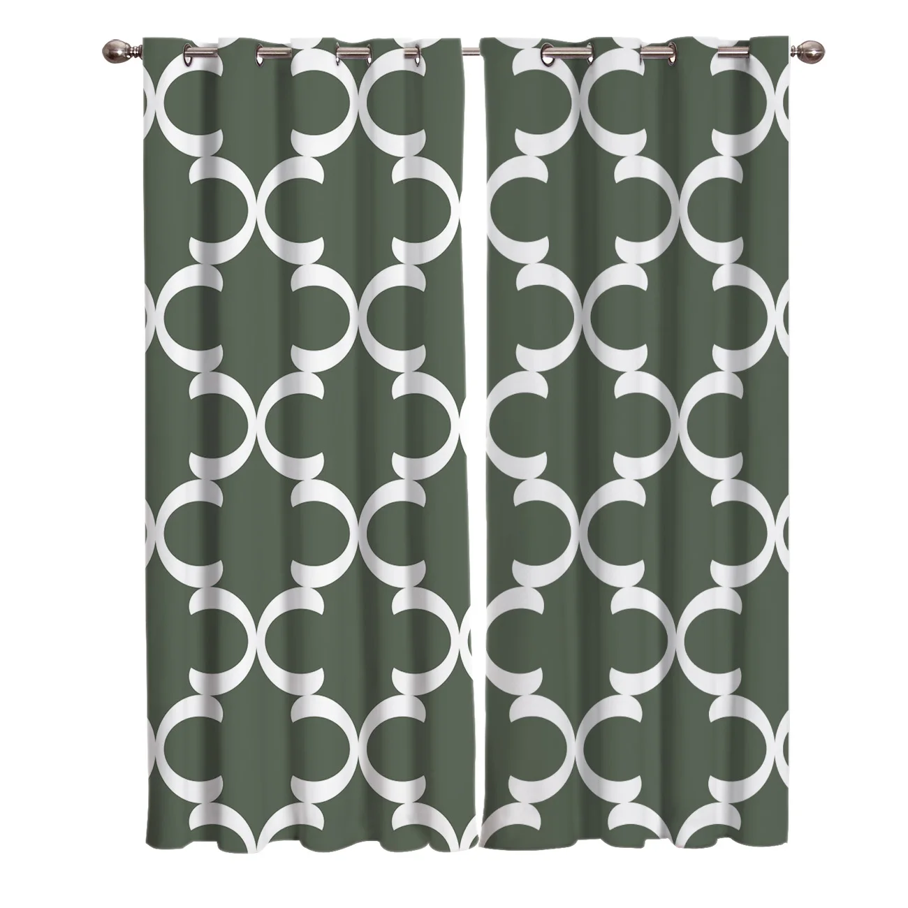 Moroccan Geometric Checks Dark Green Window Curtains Curtains for Living Room Decorative Items
