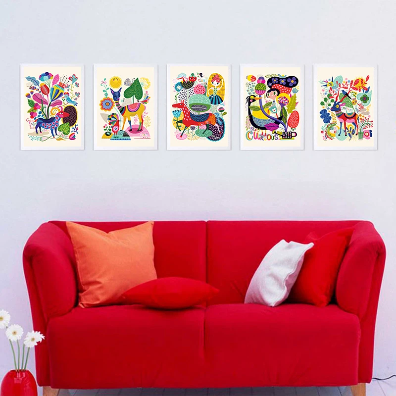 The Colorful World Of Grass Mud Horse Poster Wall Art Canvas Nursery Print Painting Nordic Kids Baby Room Decor | Дом и сад