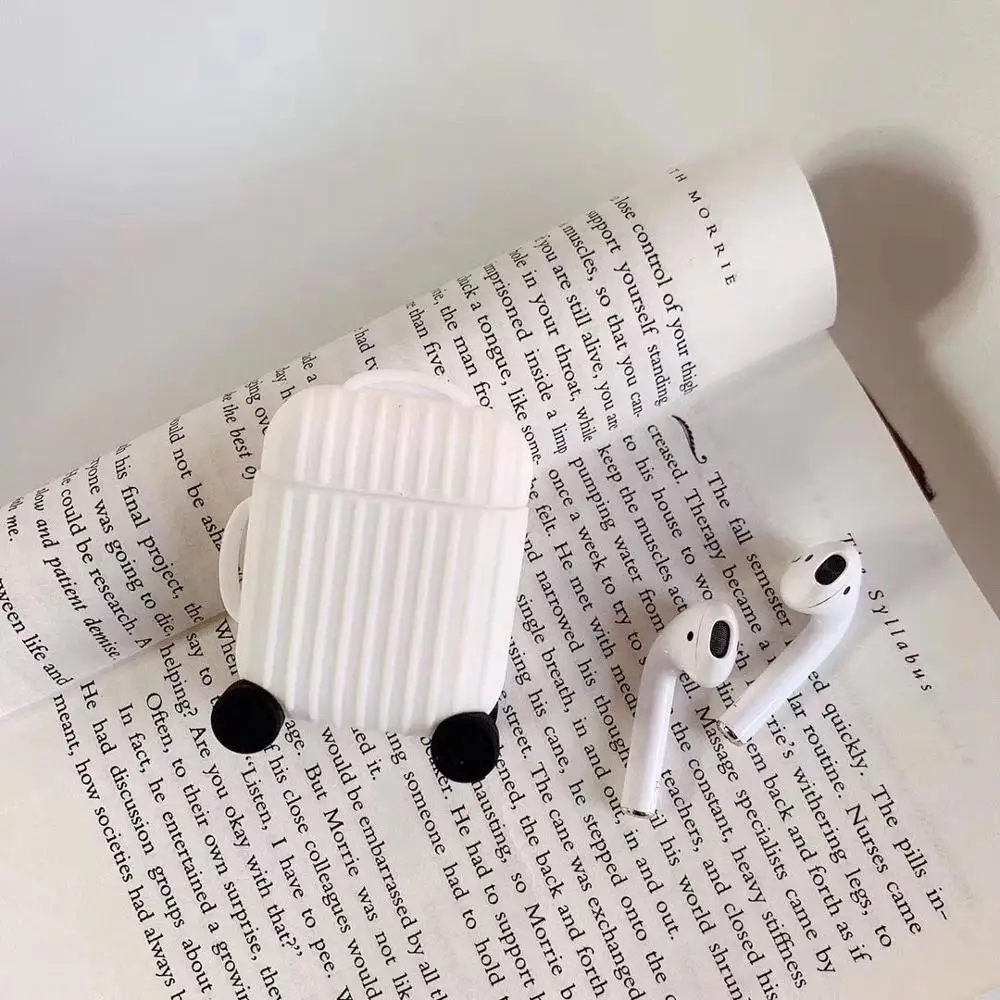 Для Apple AirPods 1 2 чехол милый 3D багажные наушники силиконовый чехол защитная коробка для зарядки беспроводной Bluetooth наушники чехол-подставка - Цвет: white