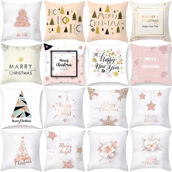 

1Pcs Pink Christmas Tree Alphabet Pattern 45*45cm Polyester Cushion Cover Decorative Sofa Home Car Throw Decor Pillowcover 41009