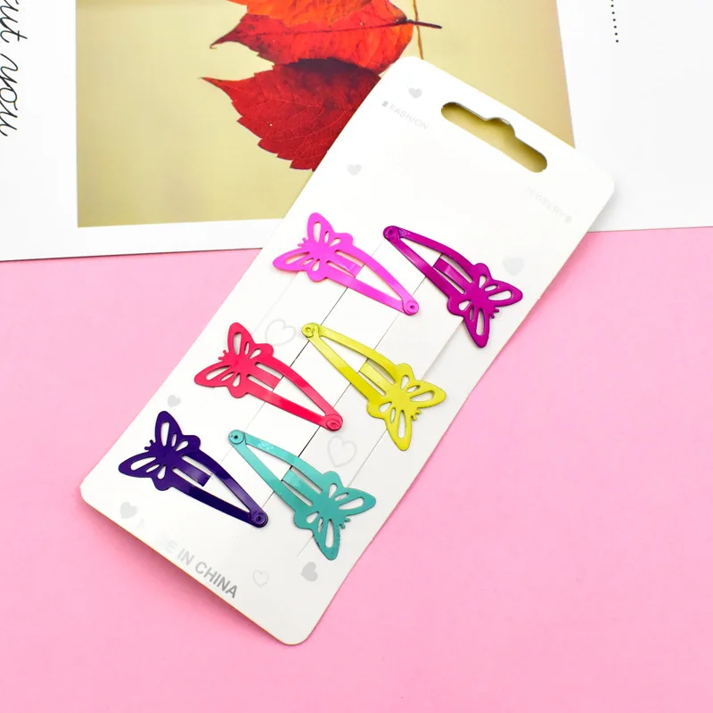 Butterfly 6 шт./компл. с принтом «сердечки» для маленькой девочки Карамельный цвет Краски BB заколки Симпатичные Fve с рисунком пятиконечной звезды, заколка для волос аксессуары для волос для Для женщин и девочек - Окраска металла: Butterfly