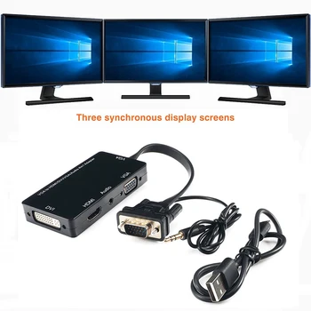 

4-in-1 VGA to VGA HDMI DVI Adapter Audio Output Converter for Desktop Laptop PC SP99