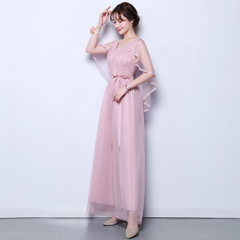 pink long V11 Розовые платья подружки невесты, Элегантное свадебное платье для гостей, а-силуэт, тюль, Vestido Largo, Sirena, длинное простое платье, сексуальное платье для выпускного вечера - Цвет: pink long V11