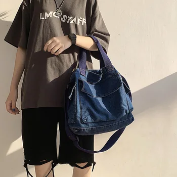 

New Casual Jeans Shoulder Tote Bags for Women Hand Bag 2020 Designer Denim Crossbody Bags Female Multi Pockets Messenger Bags