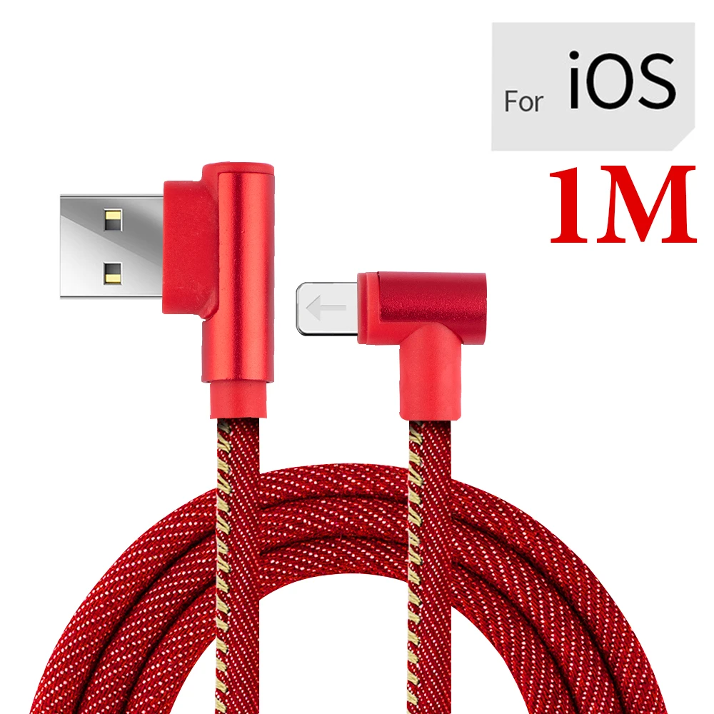 Micro USB кабель 2A быстрое зарядное устройство USB шнур для IOS 90 градусов локоть нейлон плетеный кабель для передачи данных для samsung/sony/Xiaomi Android телефон - Цвет: Red For IOS