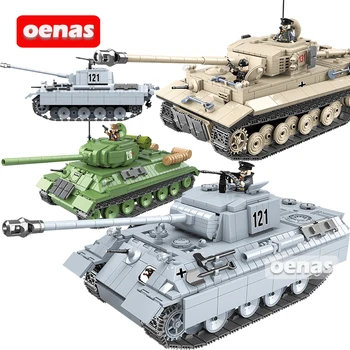 

MOC WW2 Military Soldier Weapon Army IS-2M Tiger 131 T34 Panther Main Battle Tank 121 Large Model Building Blocks Kids Toys Gift