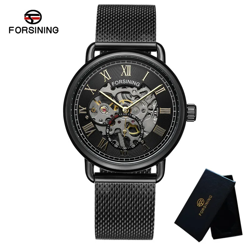 FORSINING Mechanical Men Wristwatch Military Sport Male Clock Top Brand Luxury Stainless Steel Skeleton Waterproof Man Watch 029 - Цвет: FS02901