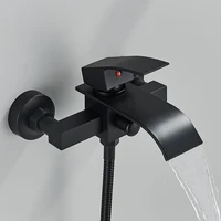 Matte Black Bathtub Faucet Waterfall Shower Faucet Wall Mounted Hot Cold Water Mixer For Bathroom Chrome Bath Shower Faucet 2