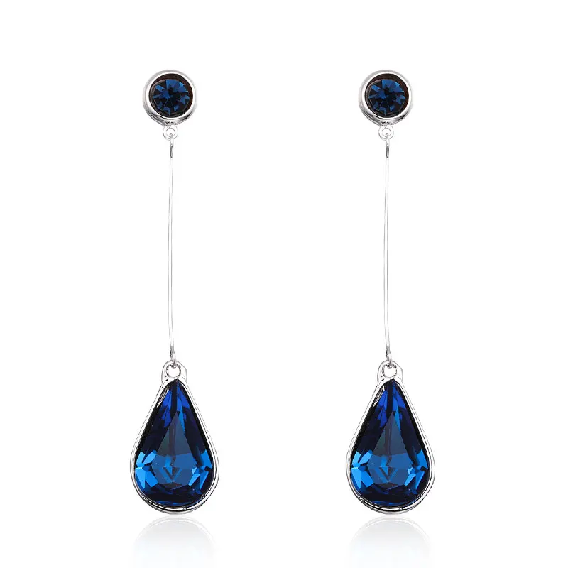 

Simple Water Drop Black Red Crystal Drop Earrings Silver Color Teardrop Gem Rhinestone Ear Studs for Women Cute Jewelry Gifts
