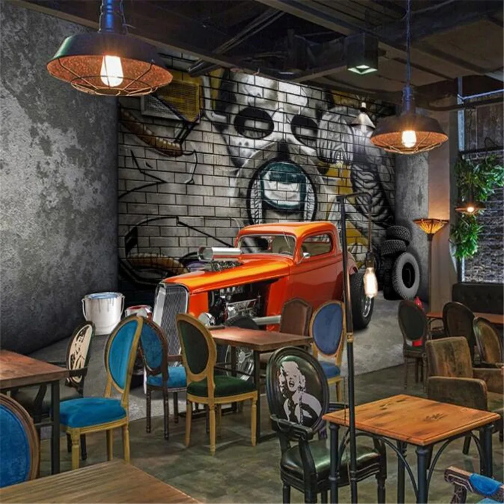 

Milofi non-woven mural wallpaper 3d three-dimensional expansion space retro classic car nostalgic restaurant background wall