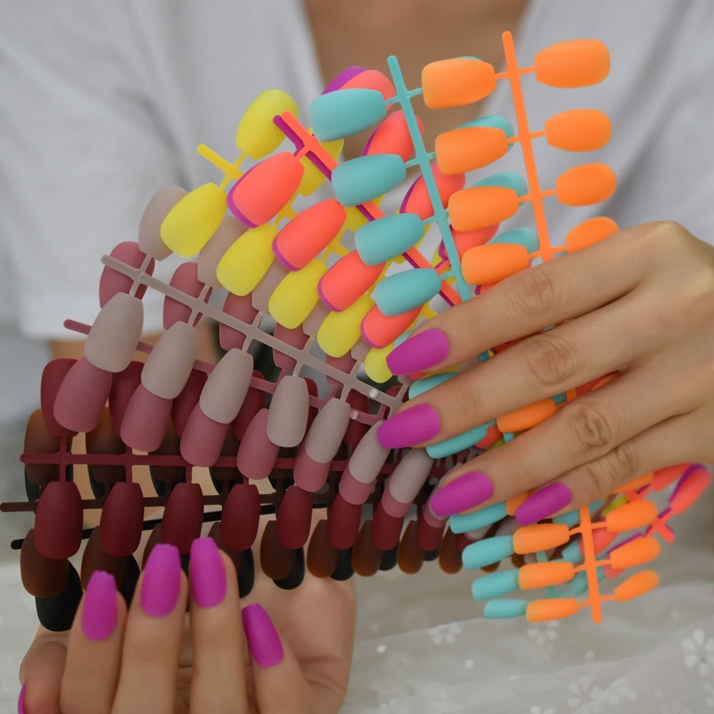 バレエ用のマット 女性用の偽のネイル オレンジ キャンディー シアン ネオンカラー 完全なカバー 240ピース ロットバッチ 付け爪 Aliexpress