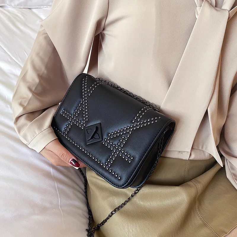 

women's bags new 2020 spring fashion personality chain women's shoulder messenger bag high sense small square bag tide