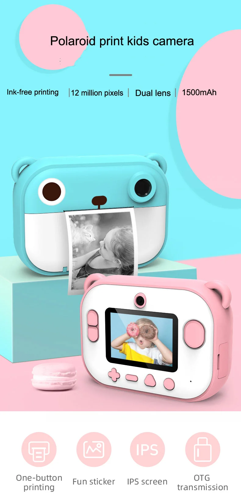 Bonita cámara de impresora térmica instantánea HD para niños, lente Dual  con Flash LED, pantalla IPS de vídeo, regalo para niños al aire libre, DIY,  pegatina de foto|Cámaras estilo apuntar y disparar| -