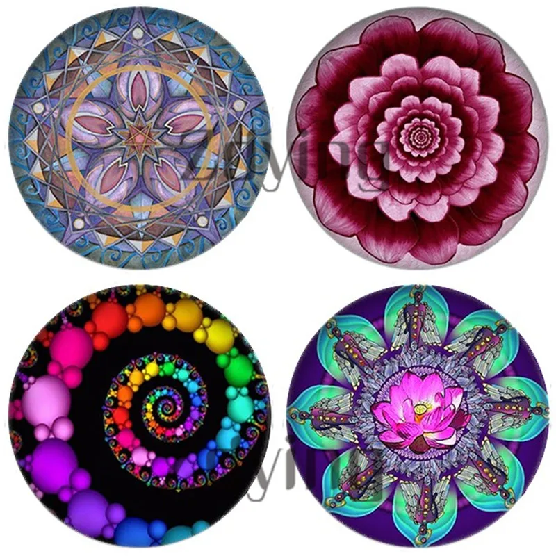 5 шт./лот круглый стеклянный кабошон с узором мандалы и цветов купол плоским