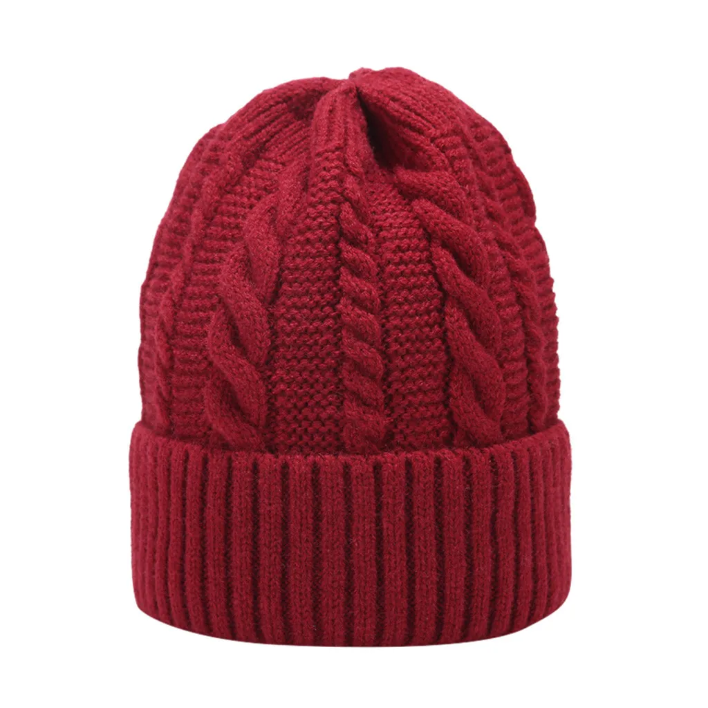 Стильные осенне-зимние теплые шапки, женские вязаные шапки с флисовой подкладкой, лыжные шапочки, шапочки, мешковатая одноцветная уличная шапка Skullies - Цвет: Красный