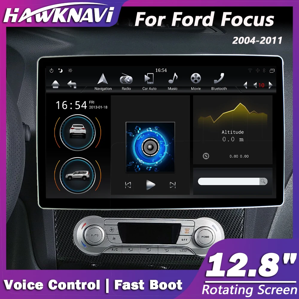 

Автомобильный стереоприемник Hawknavi, 12,8 дюйма, Android, для Ford Focus 2004-2011, GPS, DVD, радио, навигация, головное устройство Carplay с PX6 DSP