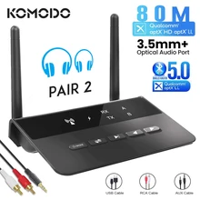

Bluetooth 5.0 Transmitter Receiver Aptx HD LL 80M Low Latency Wireless Audio Adapter 3.5mm AUX RCA Jack for PC TV Headphones