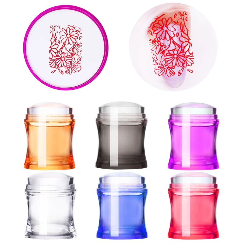 

Nail Art Stamper Set Clear Nail Stamper Colorful Handle Jelly Silicone Stamper Head With Nail Scraper Clear Cap Nails Stamping