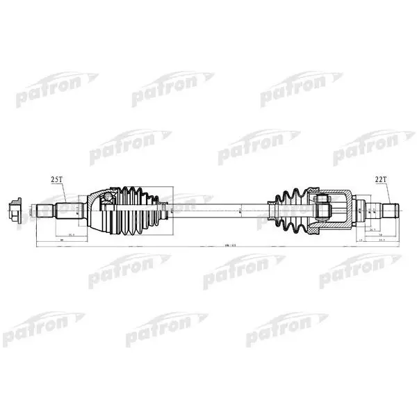 Полуось передняя левая 25x606x53,3x22 FORD: FIESTA V 01-, FUSION