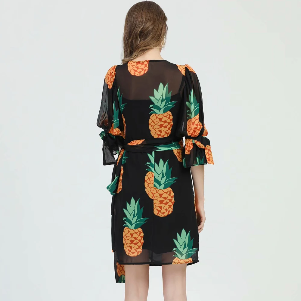 Runwaybox дизайнерское женское платье Весна Лето с фруктовым принтом с коротким рукавом Boho мини-платье женские праздничные платья vestidos robe Новинка