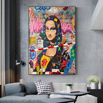 

Modern Graffiti Art Mona Lisa Funny Canvas Painting Posters and Prints Wall Art for Living Room Home Decor (No Frame)