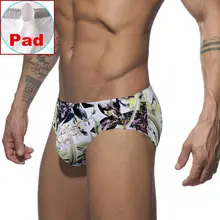 Мужские плавки с пуш-ап эффектом, сексуальные плавки с подкладкой для мужчин, плавки с цветочным принтом, мужские плавки, бикини, пляжные шорты для ванны