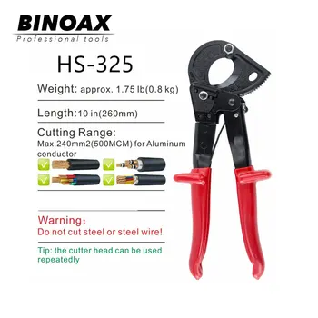 

Portable Ratchet Cable Cutter Cut up to 240mm² HS-325A Ratcheting Wire Cut Hand Tool