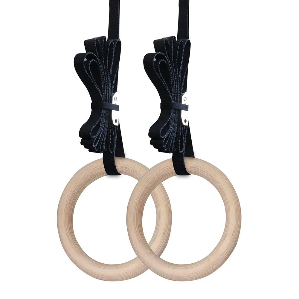 28/32MM Fitness Wooden Gymnastics Rings Home Gym Equipment Strength Training