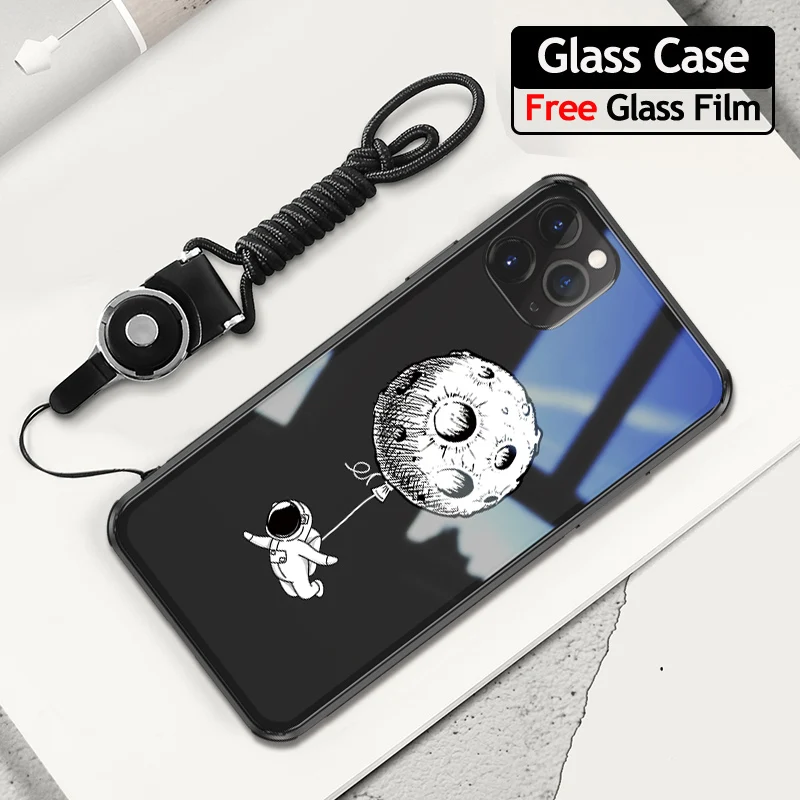 taikongqiqiu Чехол из закаленного стекла для iphone 11 pro max 6,5 6,1 Защита Прозрачный чехол для телефона s для iphone 11 pro стеклянная оболочка - Цвет: taikongqiqiu
