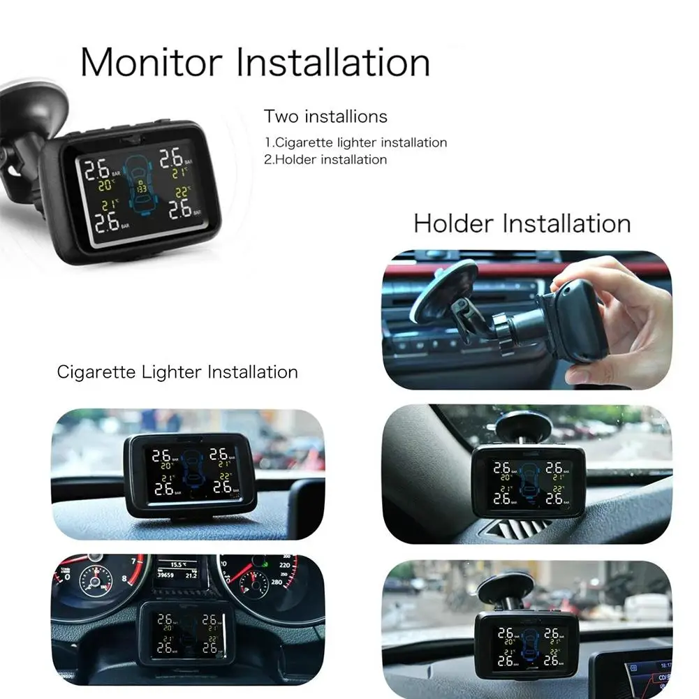 CAREUD U901TPMS Беспроводная автомобильное шинное система контроля давления с 4 внешними датчиками ЖК-Встроенный монитор