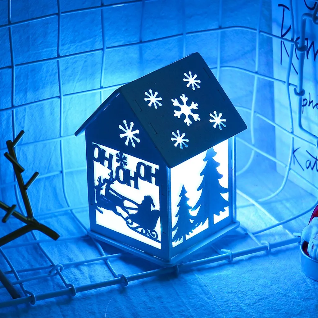 DIY Led свет деревянный дом Рождественская елка украшение лось Санта Клаус Снеговик подвесной кулон Счастливого Рождества Декор для дома@ 25