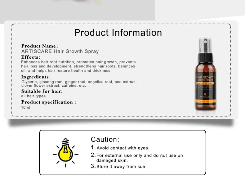 Спрей для роста волос ARTISCARE Essence способствует росту волос питает корни волос густые блестящие предотвращающие выпадение волос для мужчин и женщин