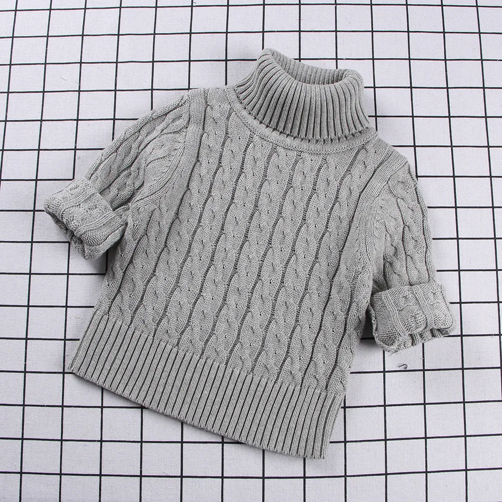 Детский свитер, осенне-зимний пуловер, трикотажная одежда из чистого хлопка с высокой горловиной и полосками для мальчиков и девочек