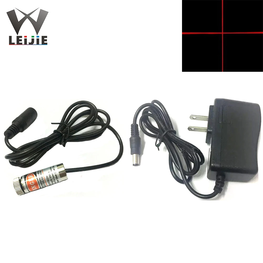 Cross 650nm 5mW 12*35mm Focusable 5V Red Laser Module 12mm LED LD Module with 5V Adapter Plug adjusted focusable 650nm 5mw red laser diode module dot line cross shape with 12mm heatsink