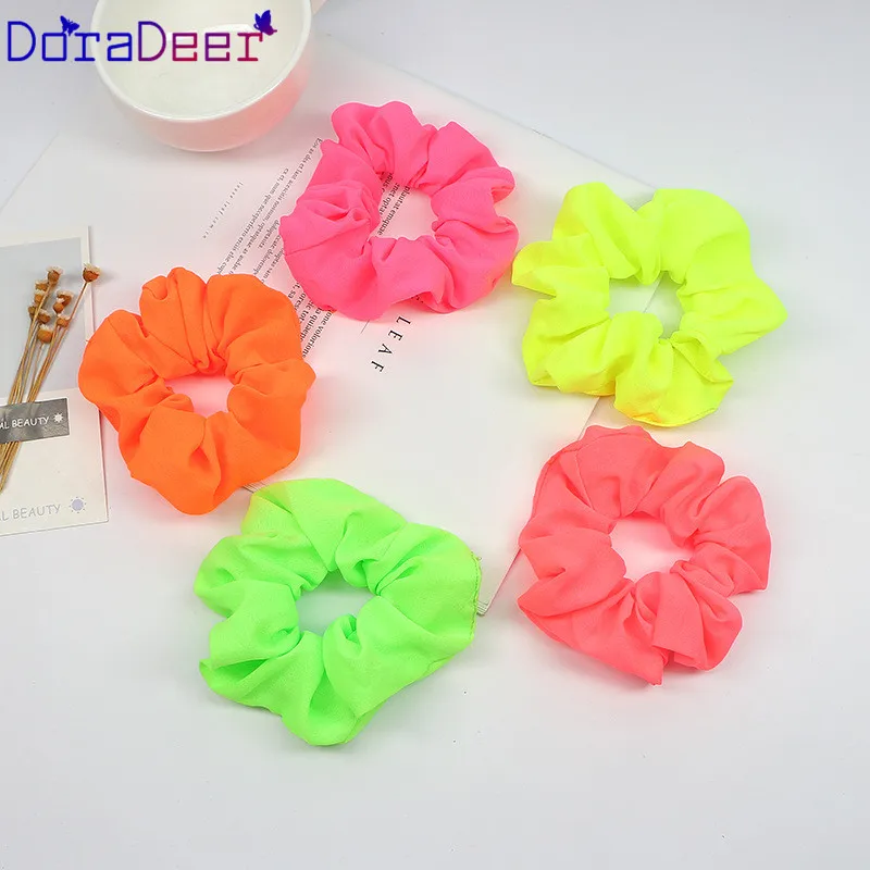

DoraDeer Fluorescent Solid Scrunchie Girl Hair Bands Elegant Women Bandanas Hair Accessories Ponytail Holder Hair Band Headbands