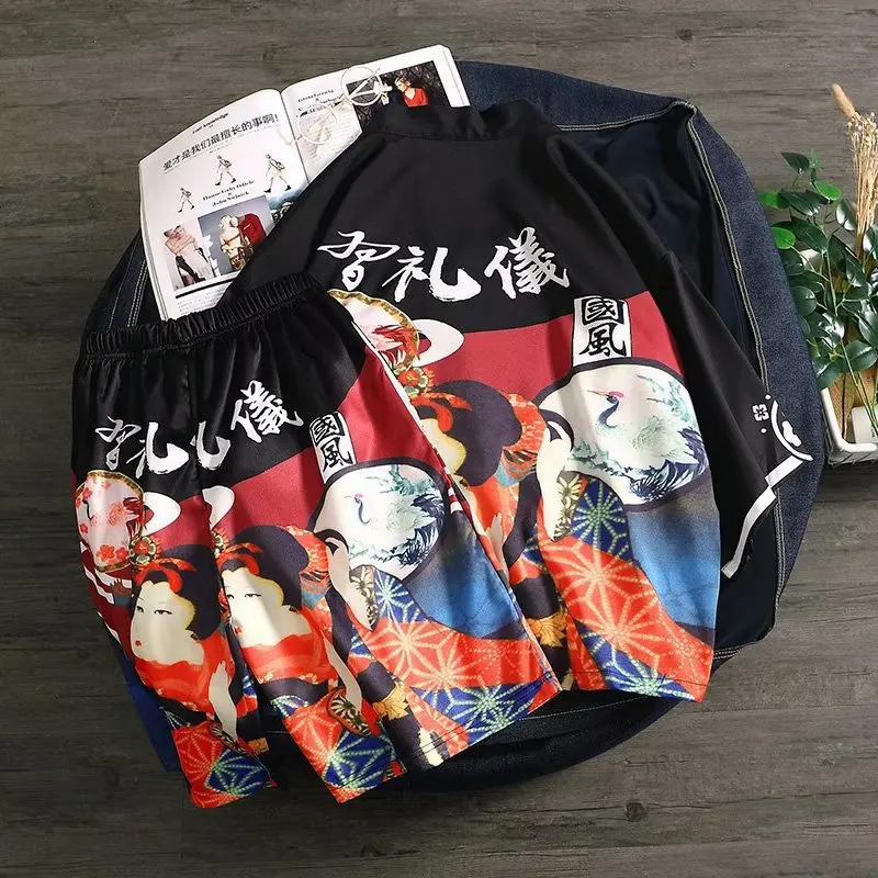 style 10 Новое японское модное Стильное кимоно для взрослых, традиционная одежда Haori, принт самурая, мужские и женские кимоно, шорты, пляжный костюм - Цвет: style 10