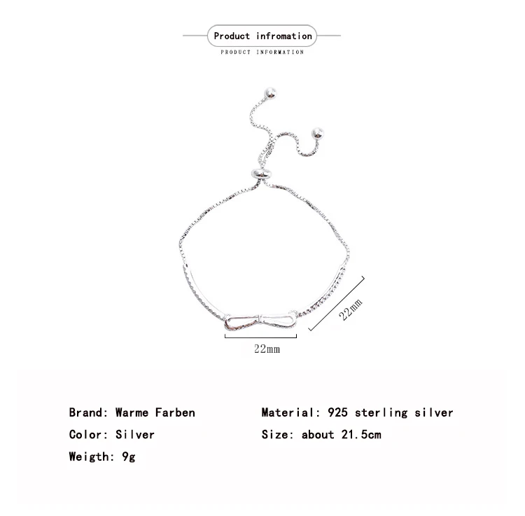 Warme Farben, женские браслеты с кристаллами, цепочка, бант, 925 пробы, серебряный браслет, женский, циркон, день рождения, хорошее ювелирное изделие