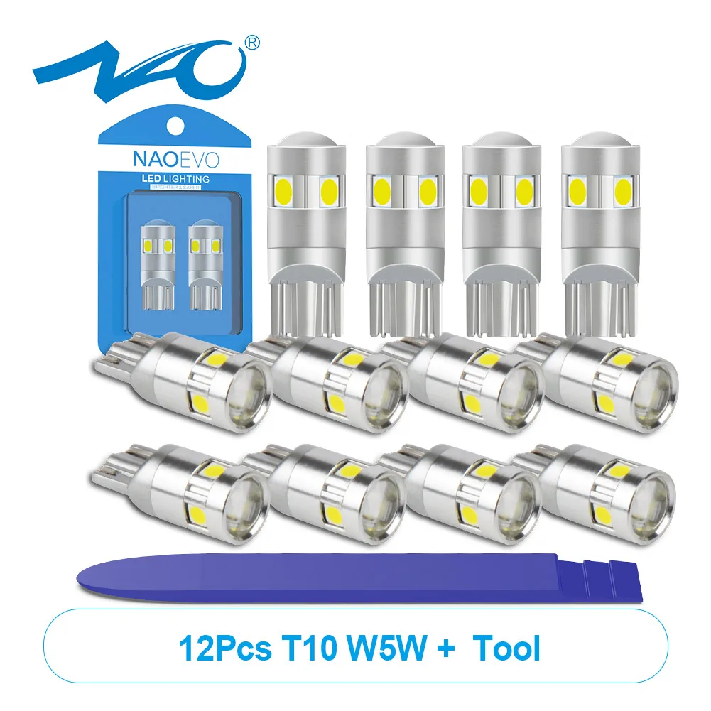 NAO 12x W5W T10 светодиодный светильник 3030 чипов автомобильный интерьерный 1 6 Вт супер