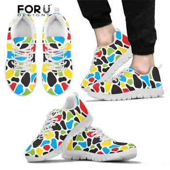 

FORUDESIGNS Colorful Cow Printing 2020 Summer Mesh Flats Girls Lace Up Lightweight Flats Femme Sneakers Trainers Shoes for Femme
