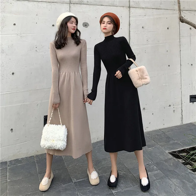 

WAVSIYIER autumn 2020 woman thick knitted pollover new winter sweater dress women jumper dresses warm casual korean style loose