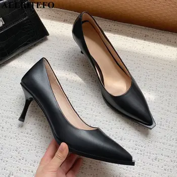 

ALLBITEFO high quality genuine leather sexy high heels office ladies shoes women high heel shoes thin heels party women heels