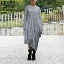 VONDA Новое поступление, женское осеннее платье, повседневные свободные толстовки с длинным рукавом, пуловеры, платья для женщин размера плюс, Vestido