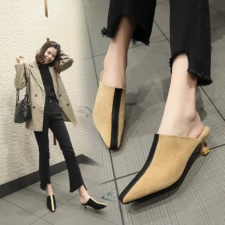 

2019 Spring And Autumn New Style Square Head Muller Shoes Cool Europe And America Closed-toe ban tuo xie Women's Mixed Colors Lo
