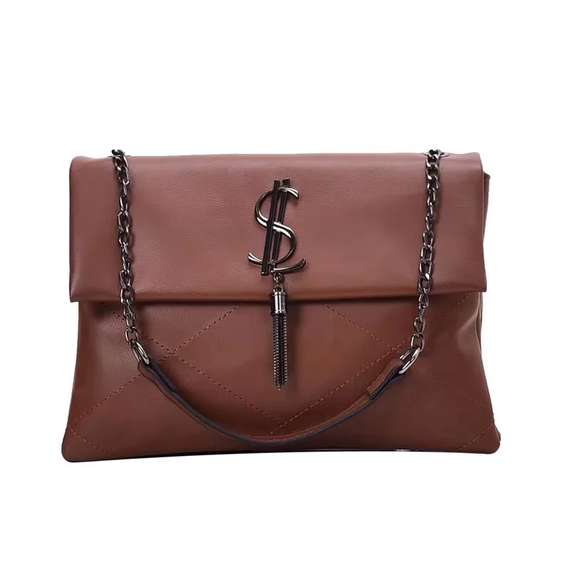 Bolso de hombro de cuero de para mujer, bolso de bandolera con cadena, Bolso grande de diseñador de marca famosa, bolso de