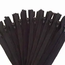 Set of 10 Multi - Length Nylon Zippers in 20 Vibrant Colors for Tailoring and Sewing Crafts (Black)