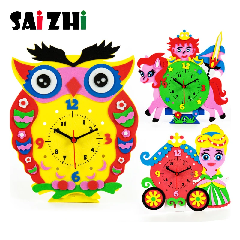 Saizhi Diy 3D эва часы-Пазлы ручной работы с животными сборные наборы творческие