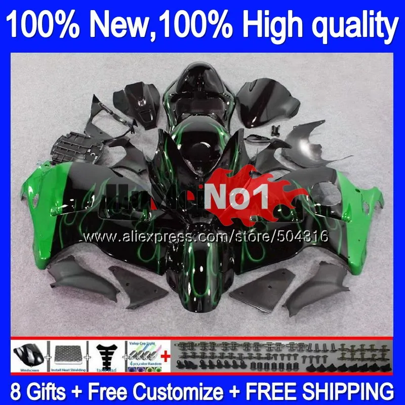 GSXR-1300 для SUZUKI Hayabusa GSXR 1300 зеленый пламя 28MC. 65 GSXR1300 2002 2003 2004 2005 2006 2007 96 02 03 04 05 06 07 обтекатель