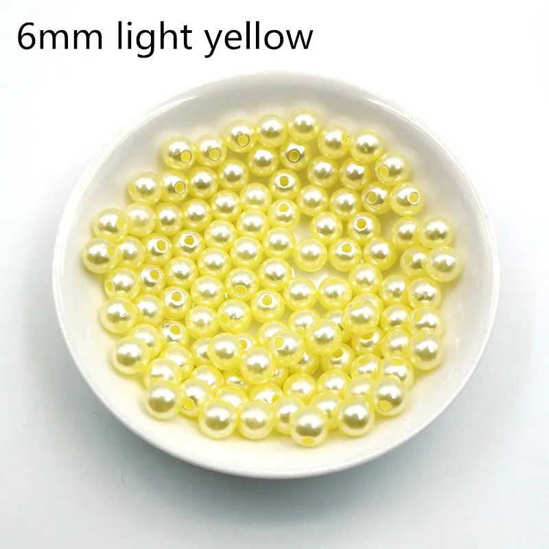 light yellow 200 шт/партия с отверстием ABS имитация жемчуга бусины 6 мм круглые акриловые бусины для шитья ручной работы DIY ожерелье браслет ювелирных изделий - Цвет: light yellow