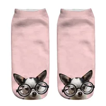 Смешные носки Харадзюку, женские, разные цвета, женские, популярные, забавные, унисекс, короткие носки, 3D принт с собакой, носочки, повседневные носки