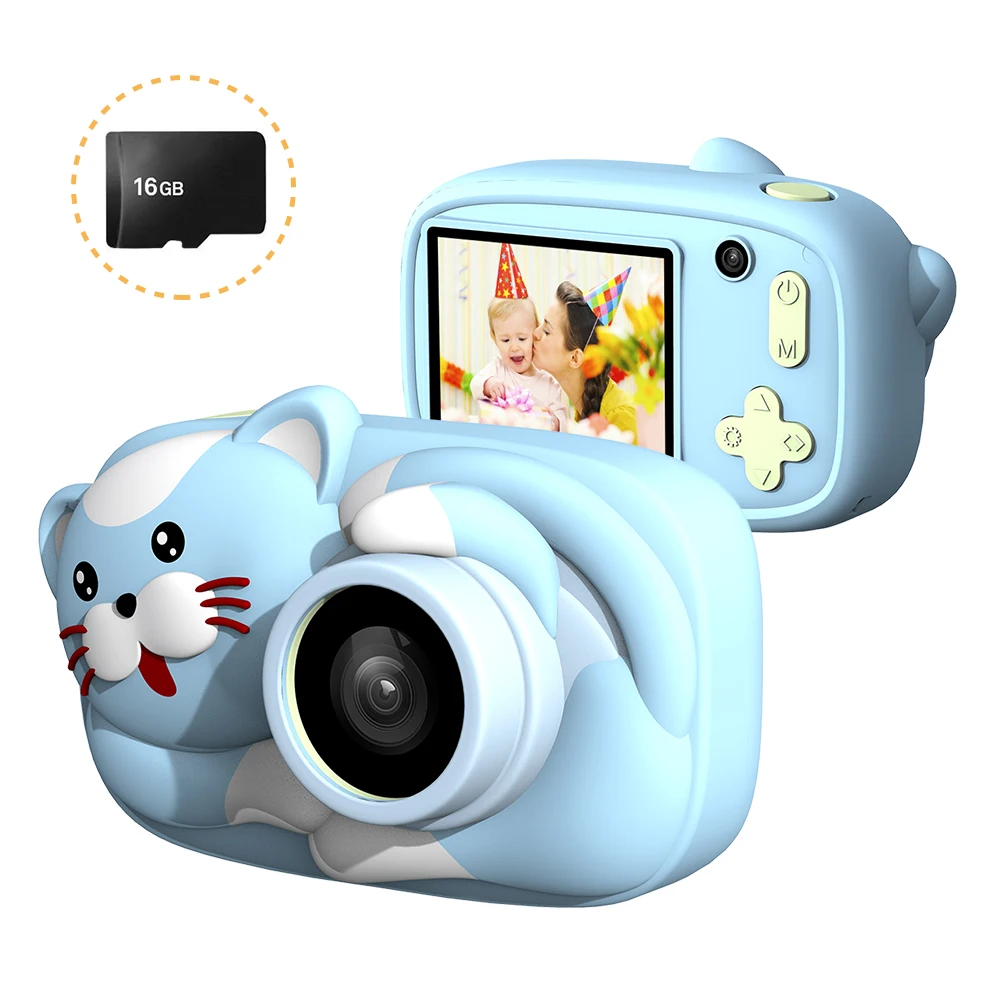 Light Blue Cat Мини мультипликационная Детская цифровая камера 26MP 1080P видеокамера 2,4 дюймов ips экран Двойная камера объектив противоударный для детей - Цвет: Light Blue Cat